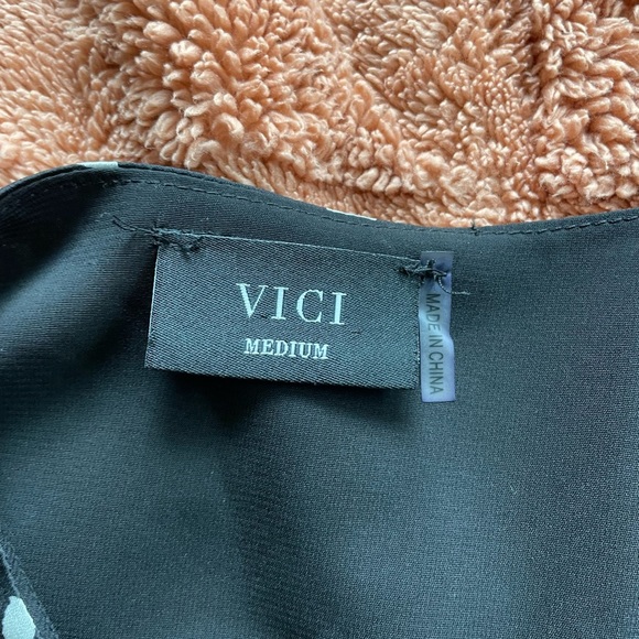 Vici Black Polka Dot Satin Wrap Dress - Picture 4 of 5